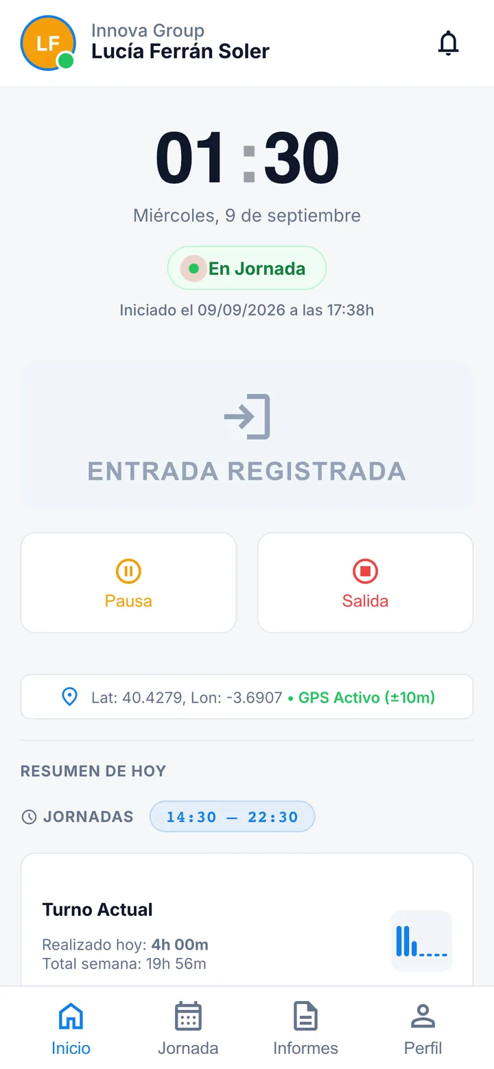 Fichaje: jornada en curso